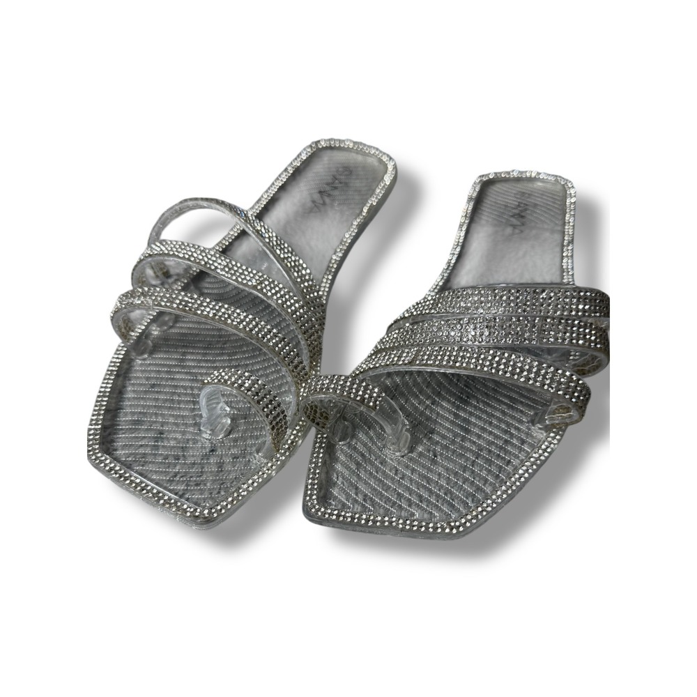 Anna Silver Rhinestone Slide Sandals - Picture 10 of 12